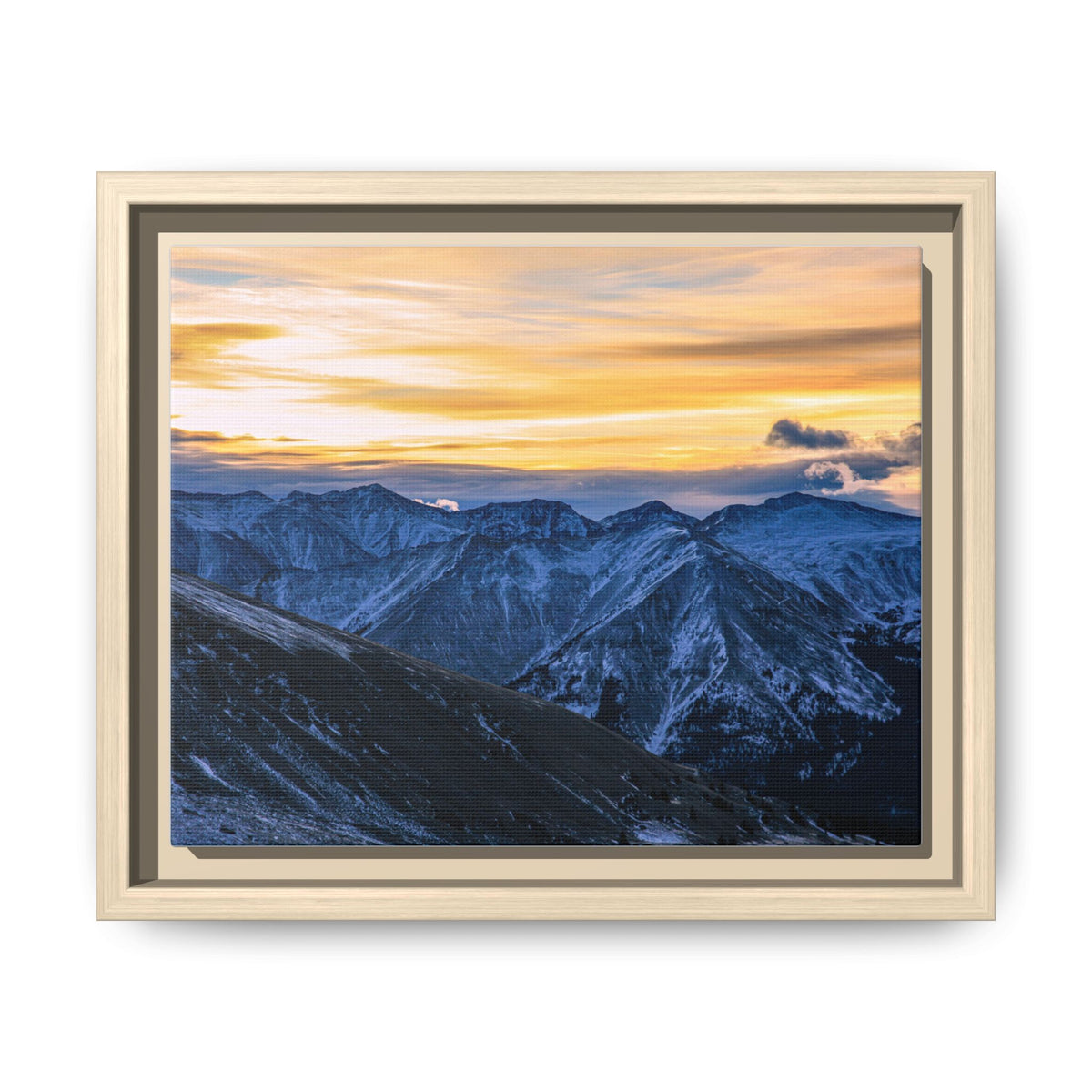 Sunset on the Range — Framed Canvas Print
