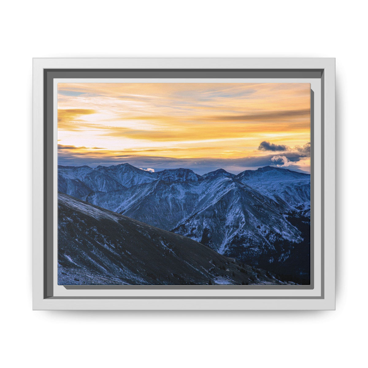 Sunset on the Range — Framed Canvas Print