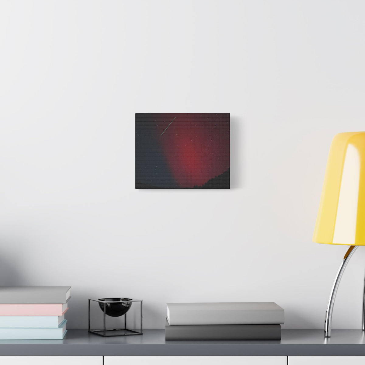 Red Aurora and Shooting Star — Satin Canvas Print